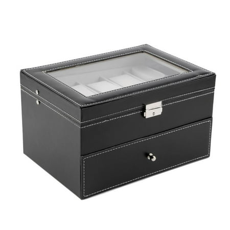 20 Grid Slot PU Leather Watch Box Display Case Organizer Jewelry Storage