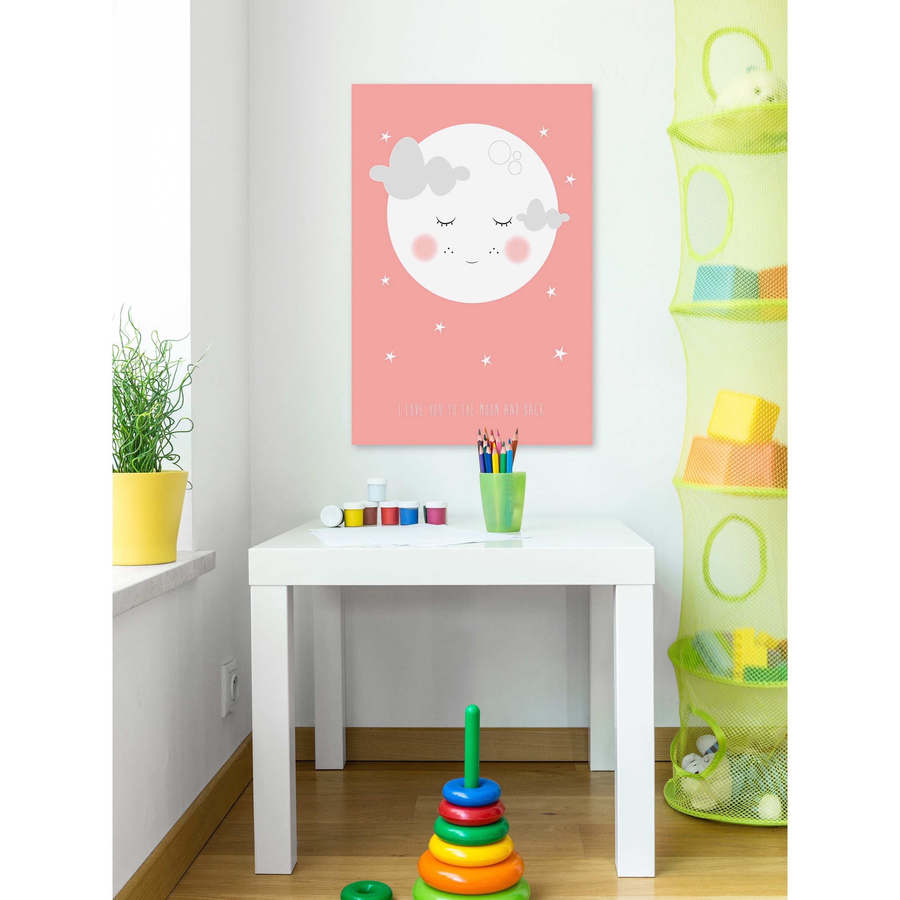 MARMONT HILL  - 'Moon Face Pink' by Karen Zukowski Painting Print on Wrapped Canvas - Multi-Color 30 x 45