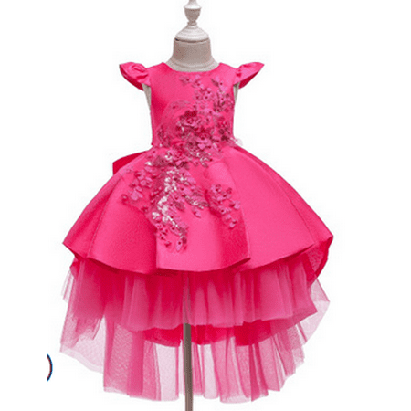 

Elegant Kid s Solid Color Evening Dress Sleeveless Round Neck Multi Layers Dress Performance Costume