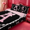 thumbnail image 3 of meiyoeat Bowknot Letter Print A Zipper Twin Comforter Sets with Fitted Sheet and 2 Pillowcases For Girls,Girly Pink Bow Zipper Bedding Set For Kids,Pink Reversible,4 Pieces, 3 of 7