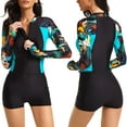thumbnail image 2 of Cathalem Womens One Piece Cropped Rash Guard One Piece Short Sleeve Zipper Front UV Protection Color Block Surfing Bathing Suit,Black XL, 2 of 3