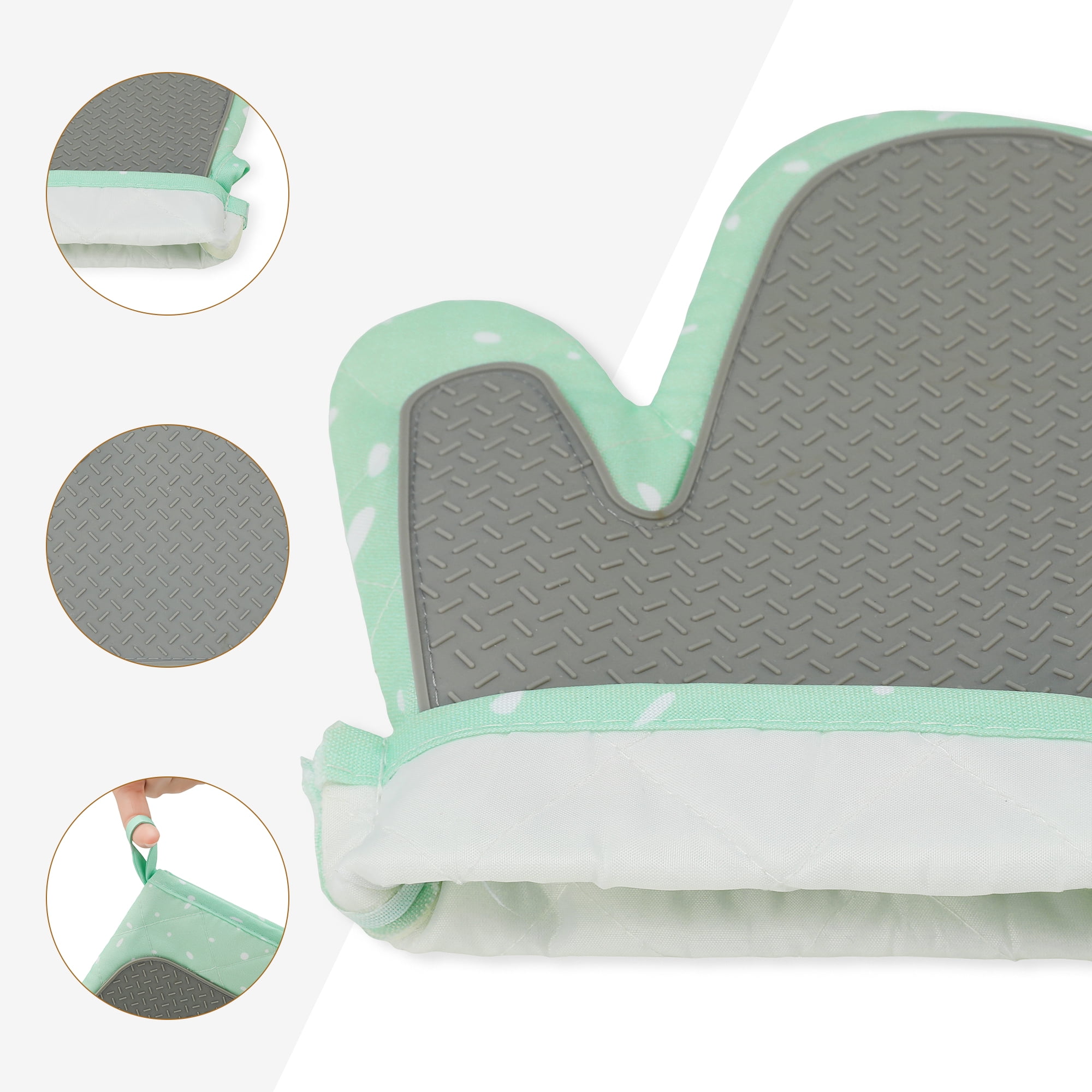 Unique Bargains Heat-Resistant Soft Oven Mitts 2 Pcs Green 10.6x5.9 Inch