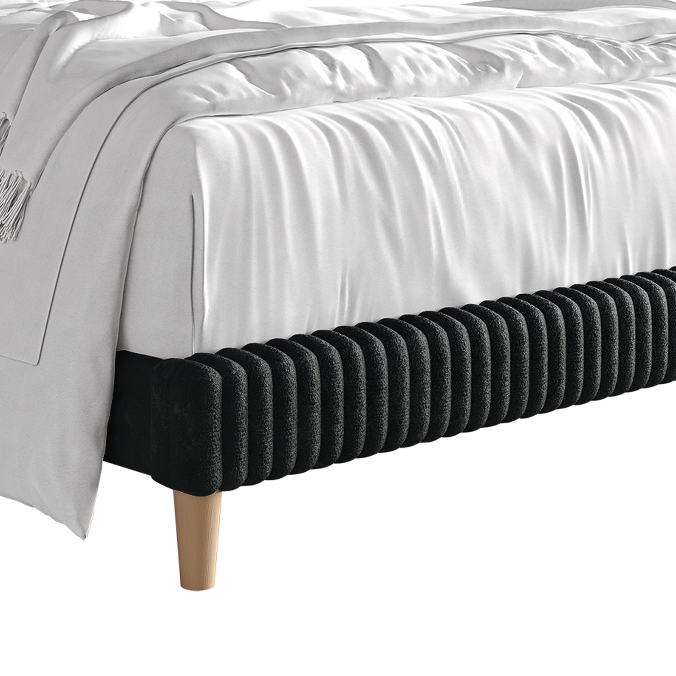 Castle Place Elegant Plush Corduroy Velvet Twin Upholstered Bed, Dark Grey