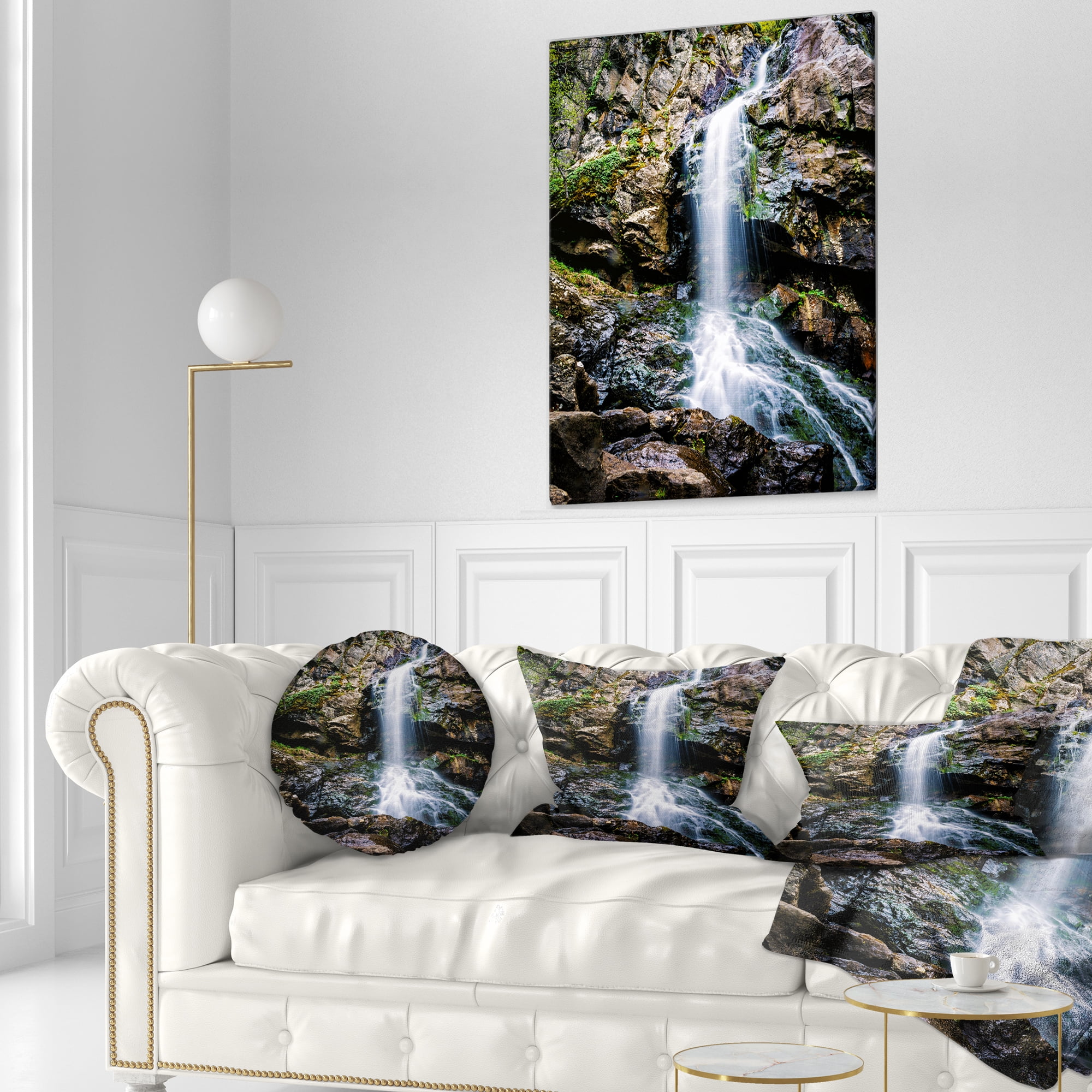 Designart Waterfall in Sofia Bulgaria - Landscape Printed Throw Pillow - 12x20