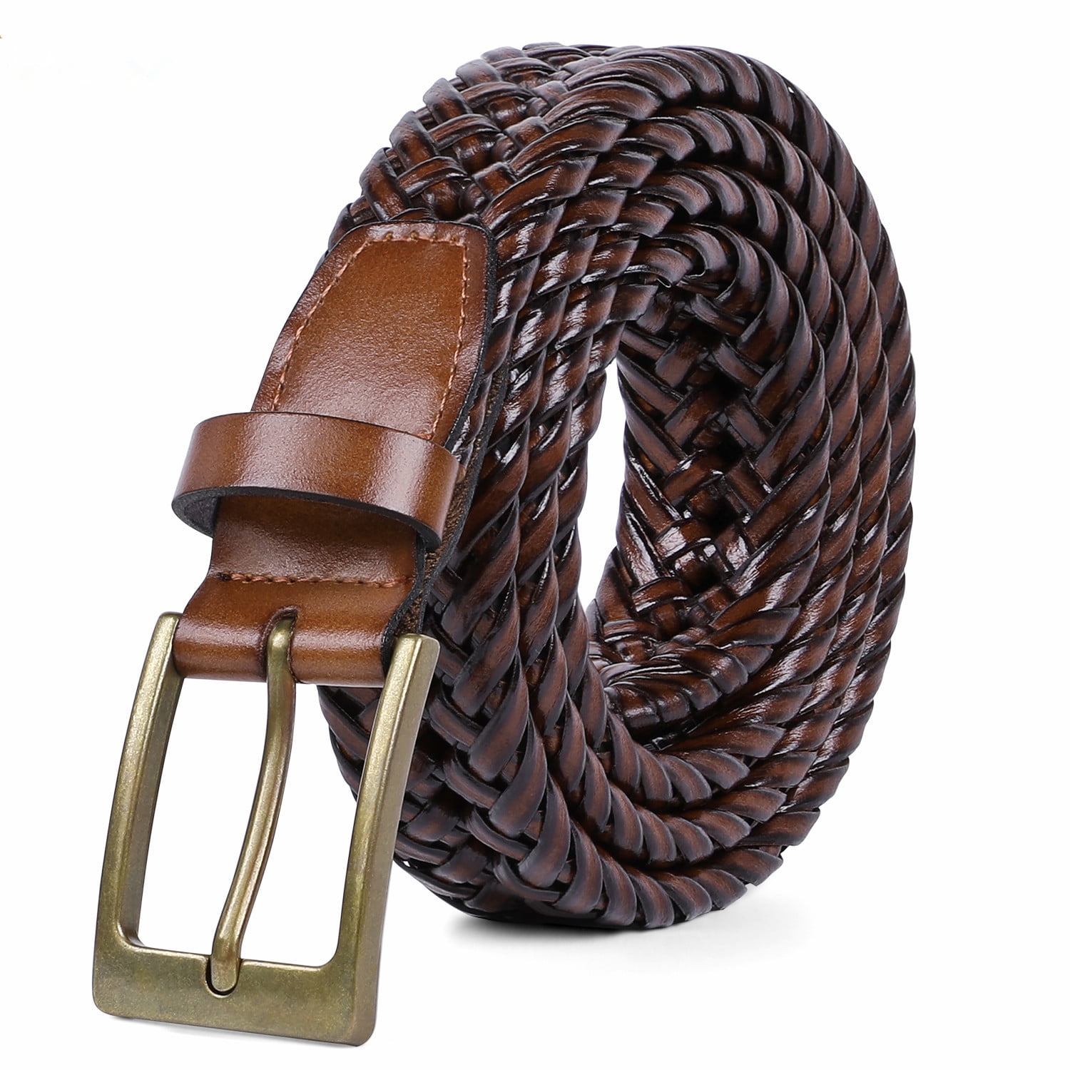 JASGOOD Leather Hand Braided Belts Brown Stretch Belt for Men - Walmart.com