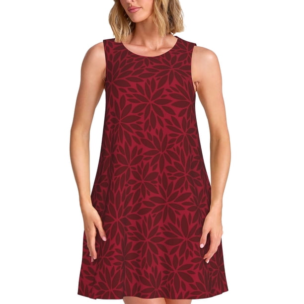 Balery Burgundy Floral Vestidos de verano para mujer con estampado: vestido holgado sin mangas, vestido playero informal y cómodo para días calurosos.