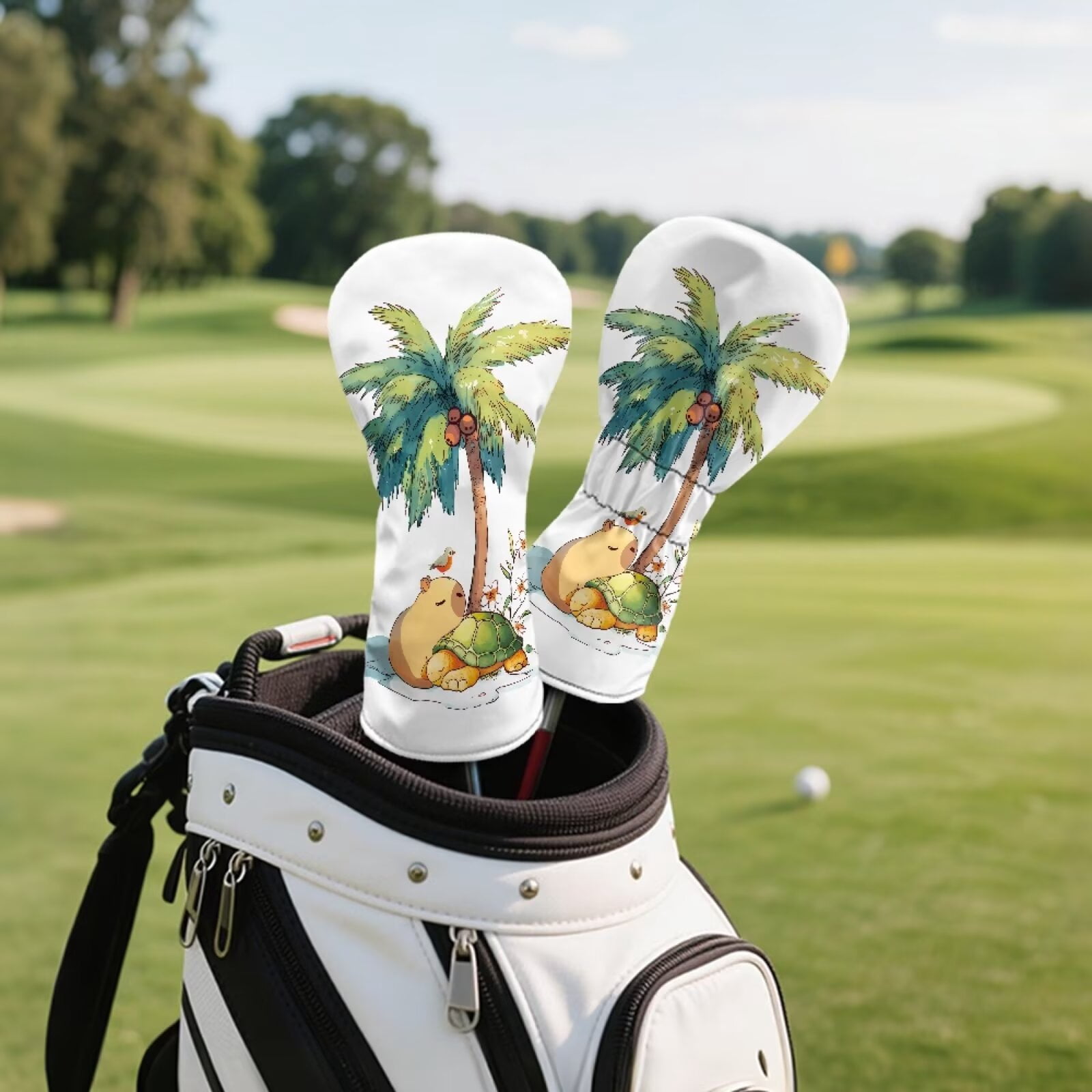 Uorisanigo Golf Club Covers, Golf Club Driver/Fairway Wood/Hybrid Head Cover 1 3 5 UT Cover, Coconut Tree Capybara Turtle Headcovers Set Keep Clubs Dry and Clean, Funny Golfs Accessories