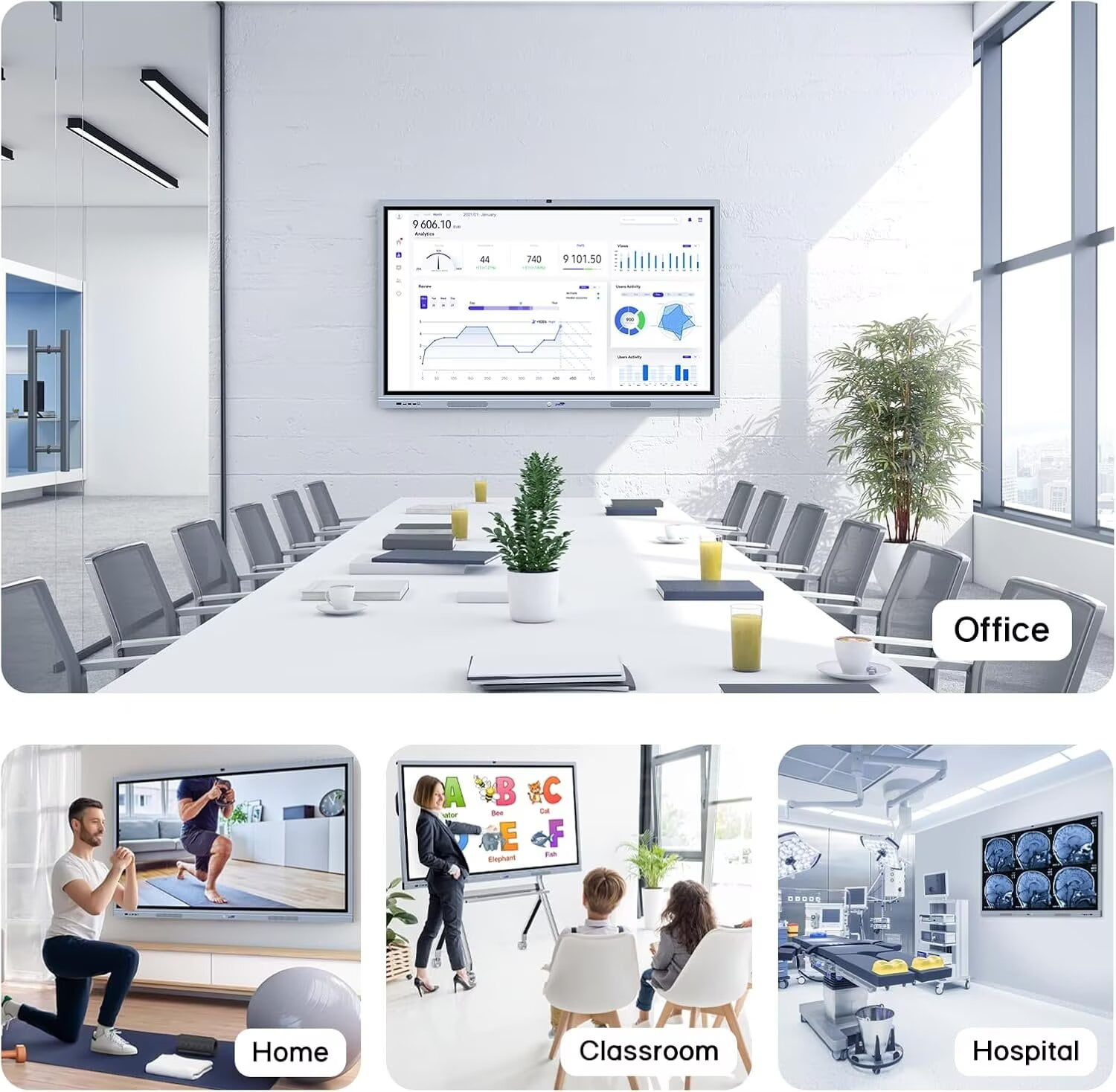 BELNET 65 Inch Android Smart TV, 2160P Touchscreen, Eshare Mirroring, Electronic Whiteboard, School Classroom Equipment