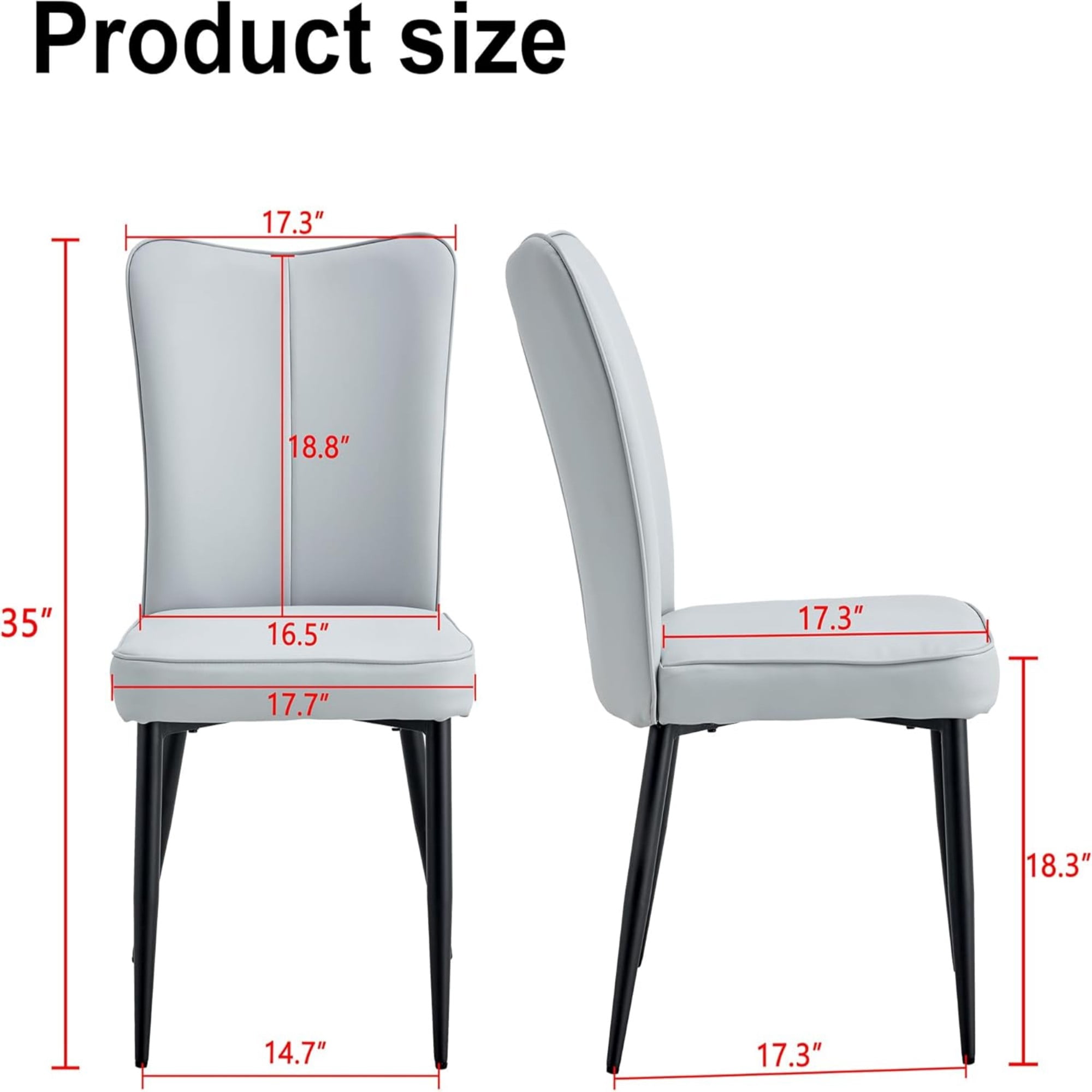 SUDICA Dining Chairs Set of 4, Modern Gray PU Leather Upholstered High Back Kitchen Chairs with Black Metal Legs for Dining Room