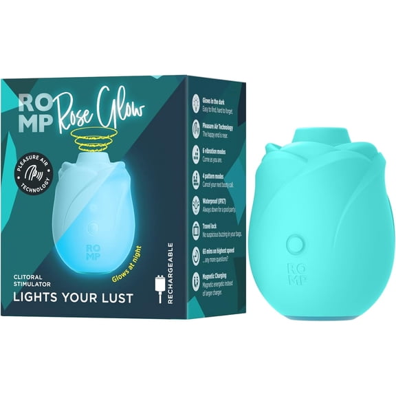 ROMP Rose Glow Clitoral Stimulator for Women, Glow in the Dark Silicone Massager, 6 Vibration Modes, Waterproof Rechargeable Personal Massager