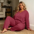 thumbnail image 5 of Naittoop Women Pajama Set Plus Size Long Sleeve 2 Piece Pj Sets Soft Long Sleeve V Neck Tops Wide Leg Pants with Pockets, 5 of 5