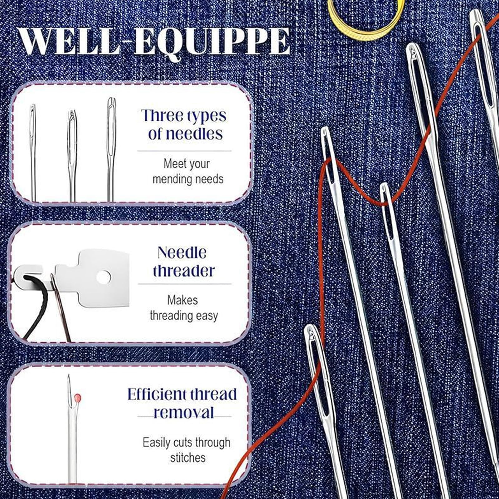 Big Eye Steel Sewing Needles Kit 34PCS, 5 Sizes Hand Sewing Needles Set with Storage Case, Stainless Steel Sewing Needles for Embroidery, Mending & DIY Crafting