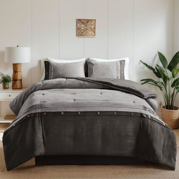 Madison Park Boone 7-Piece Polyester Microsuede Comforter Set in Gray