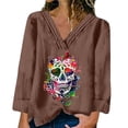 thumbnail image 1 of Camiseta Holgada YONGSHENG de Manga Larga con Estampado de Calavera para Mujer Cuello en V Halloween, 1 of 2