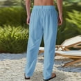 thumbnail image 5 of LNWUY Men's Casual Linen Pants Solid Color Elastic Waist Drawstring Pants Lightweight Breathable Loose Fit Trousers Blue L, 5 of 5