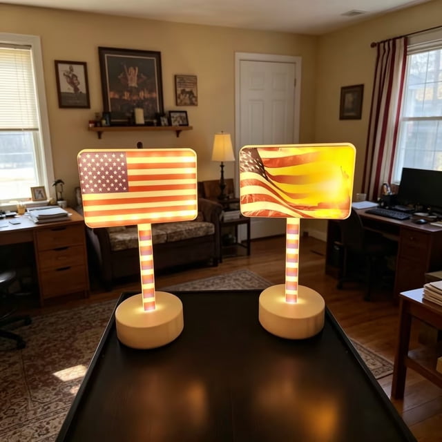 Lámpara decorativa con la bandera de EE. UU. para el 4 de julio: luz nocturna LED para fiestas, bares y decoración de habitaciones. Lámpara de mesa patriótica impermeable para interiores y e