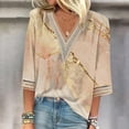 thumbnail image 2 of Womens Summer Tops 2026 Dressy Casual Boho Floral Printed 3/4 Sleeve Crochet V-Neck T-Shirts Cute Trendy Relaxed Fit Blouses, 2 of 5