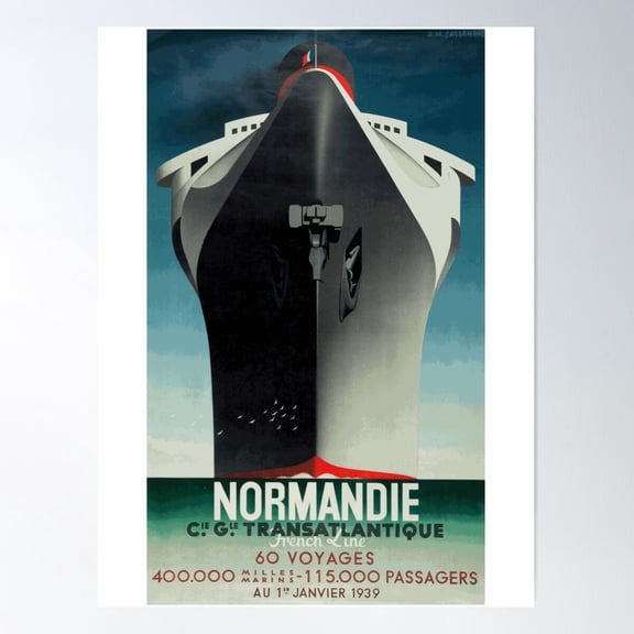 Normandie - French Ocean Liner - Iconic Art Deco Travel Poster Design By A M Cassandre Poster Wall Art, Modern Wall Decor For Living Room Bedroom, 8x12 UNFRAMED