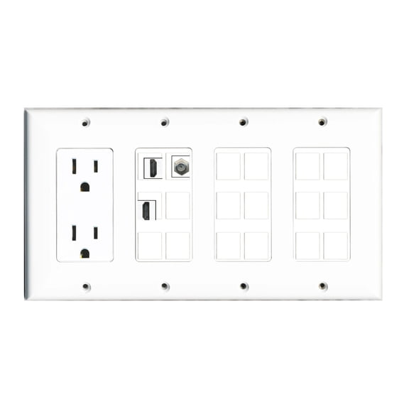 Ultra Spec Cables Custom Wall Plate 15 Amp Power Outlet White with up to 18 Keystone Ports