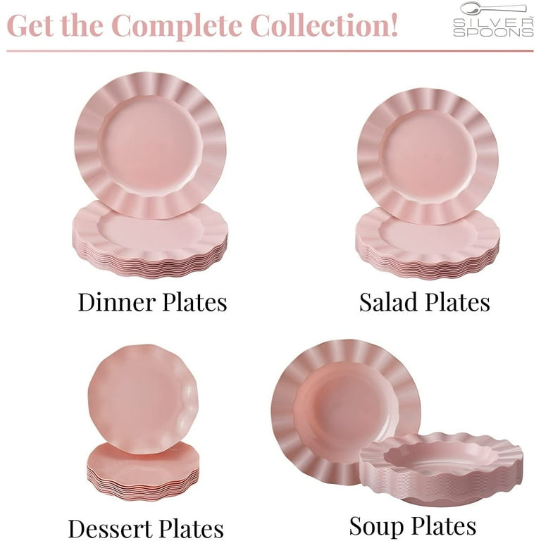 Fancy Disposable Salad Plates (10 PC) Heavy Duty Plastic Plates, Rose Gold  Party Supplies for Baby Showers, Weddings, Parties, Birthdays, & Events,  Pink Plates with Silver Embossed Rim - 9 - Harmony 