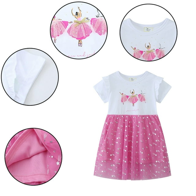 AJZIOJIRO Robe Décontractée pour Tout-Petites Filles, Robe en Tulle à Imprimé Douce et Adorable, Robe d'Été Simple et Ample pour Enfants