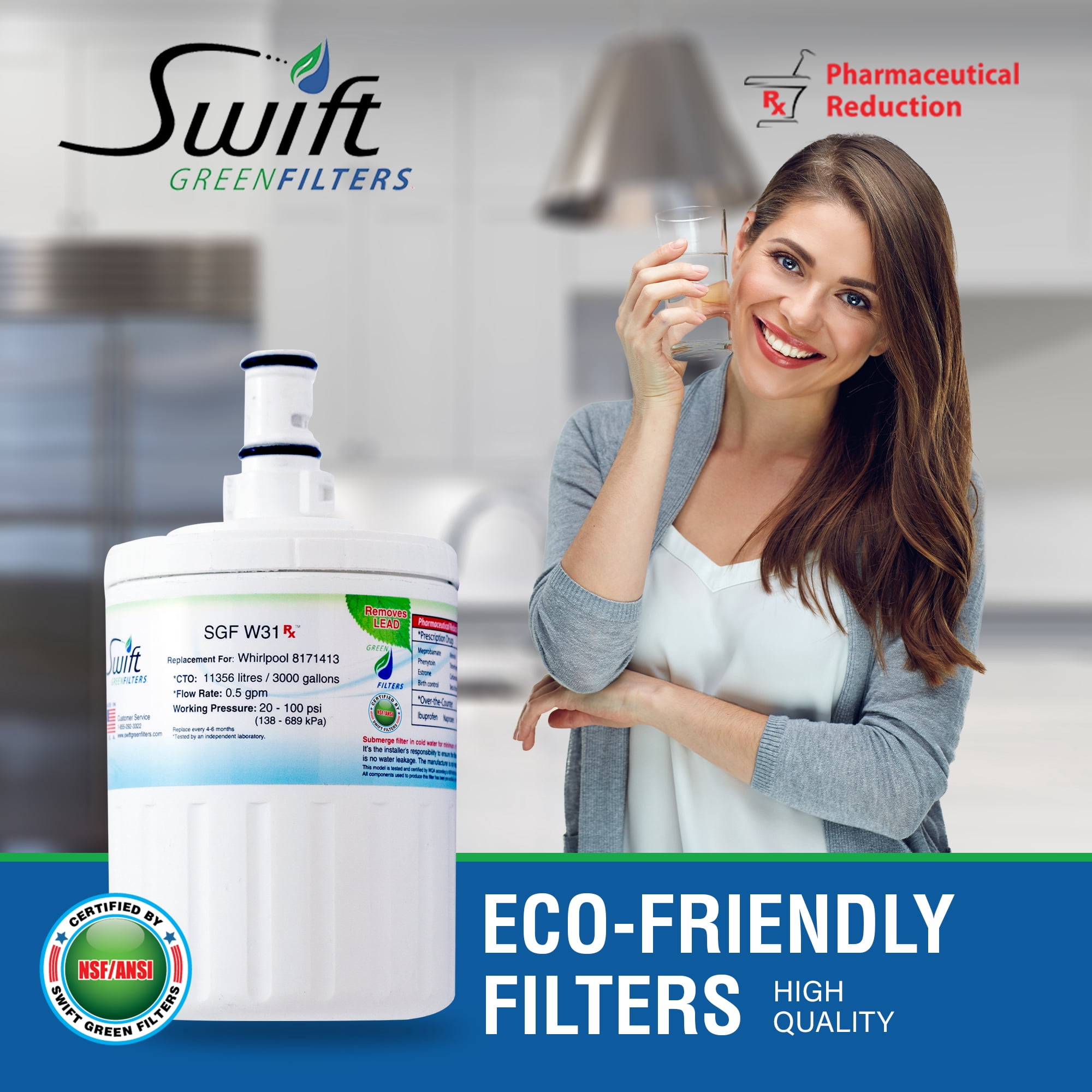 Swift Green Filters Pharmaceutical Replacement for EveryDrop EDR8D1 Refrigerators Water Filters(Pack of 2)