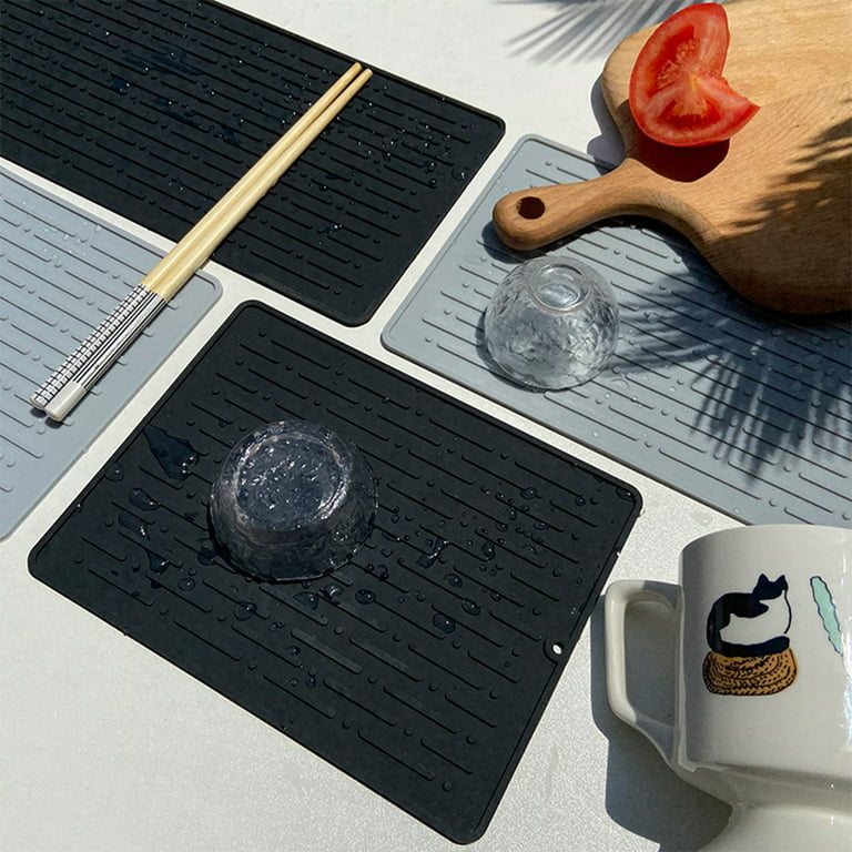 Yesbay Dish Drying Mat Waterproof Heat Insulation Silicone Multipurpose  Anti-slip Foldable Draining Pad,Peacock Blue S 