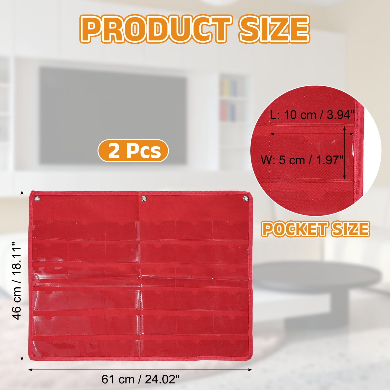 Uxcell 2 Pcs 2" x 4" Index Card Holder Sleeve, 36 Card Slots Organizer Sleeve for Office Home Organization, Red