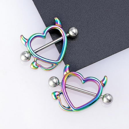 1 Pair 14g Stainless Steel Breast Piercing Jewelry Heart Nipple