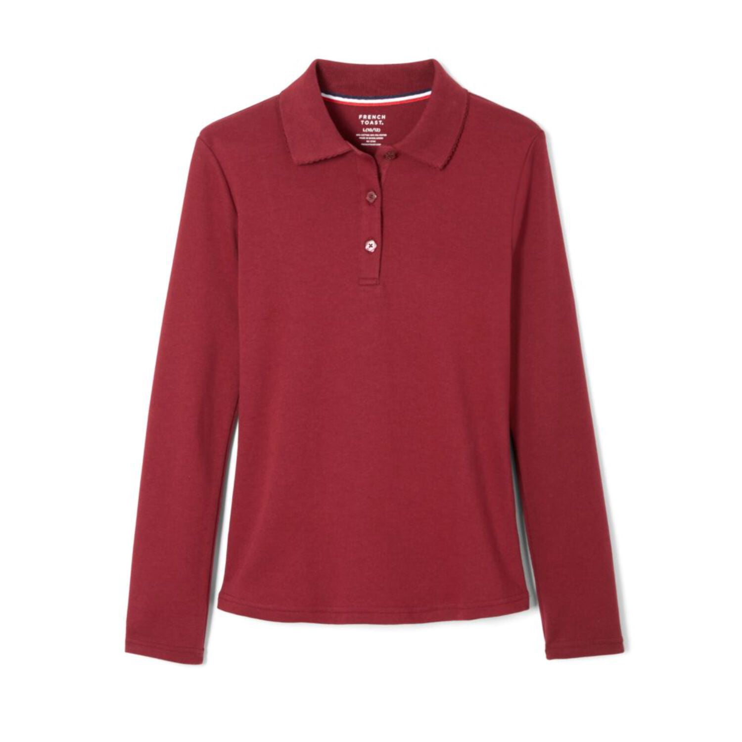 French Toast Toddler Girls School Uniform Long Sleeve Picot Collar Interlock Polo Shirt