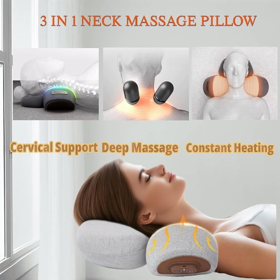 3-in-1 Neck Massager Pillow with Heat Deep Tissue Massage Pillow for Neck Relaxation (Light Grey)