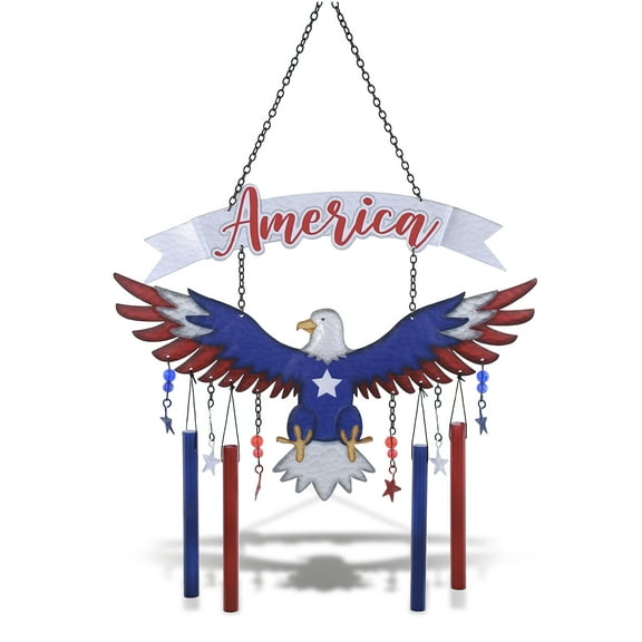 CoTa Global American Eagle Wind Chime - American Eagle Patriotic Indoor or Outdoor Windchime Home Decor with Hanging Bells, Handcrafted Glass and Metal Wind Chimes for Yard, Garden, Porch - 24 Inches