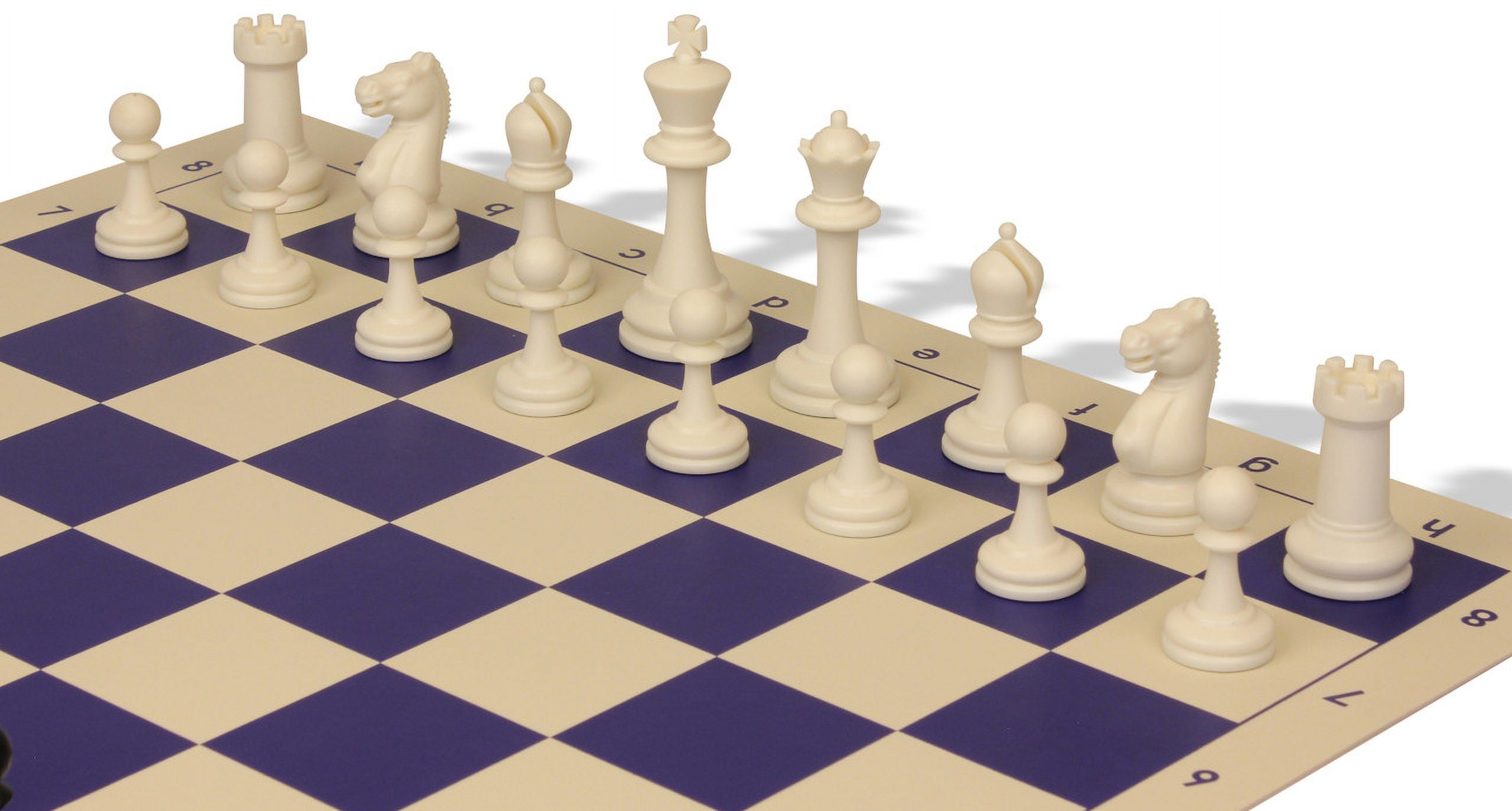 Master Series Easy-Carry Plastic Chess Set Black & Ivory Pieces with Vinyl Rollup Board - Blue