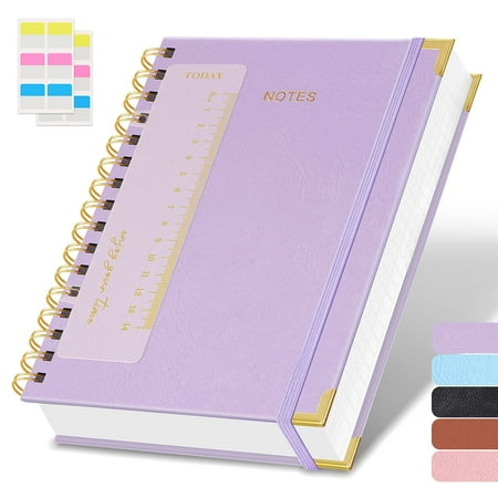 NIRMIRO A5 Spiral Notebook, Leather Cover Lined Journal with Built-in Ruler, 5.7"x8.4" 100GSM Thick Paper & Inner Pocket for Note Taking, Office & School