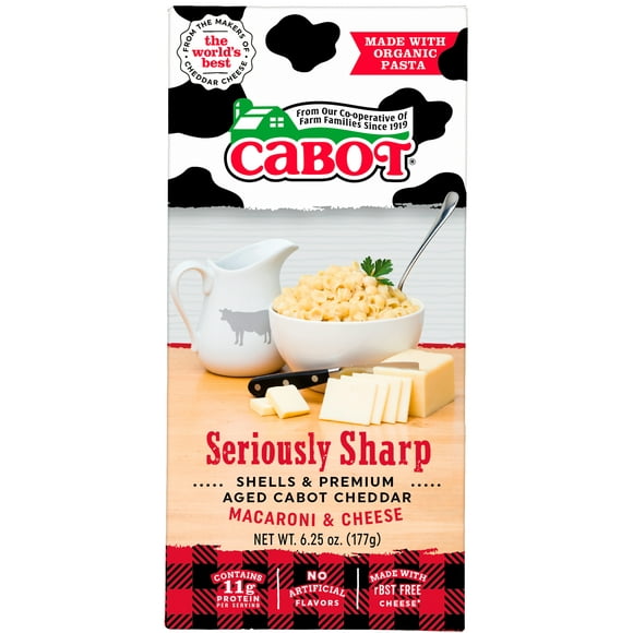 Cabot Seriously Sharp White Cheddar Macaroni and Cheese Shells, 6.25 oz, Shelf-Stable