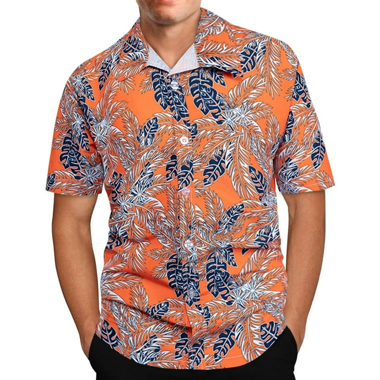 VSSSJ Hawaiian Shirt for Men Stretch Beach Tropical Aloha Tees Big and Tall  Casual Button Down Summer Short Sleeve Relax Collared Shirts Orange XXL