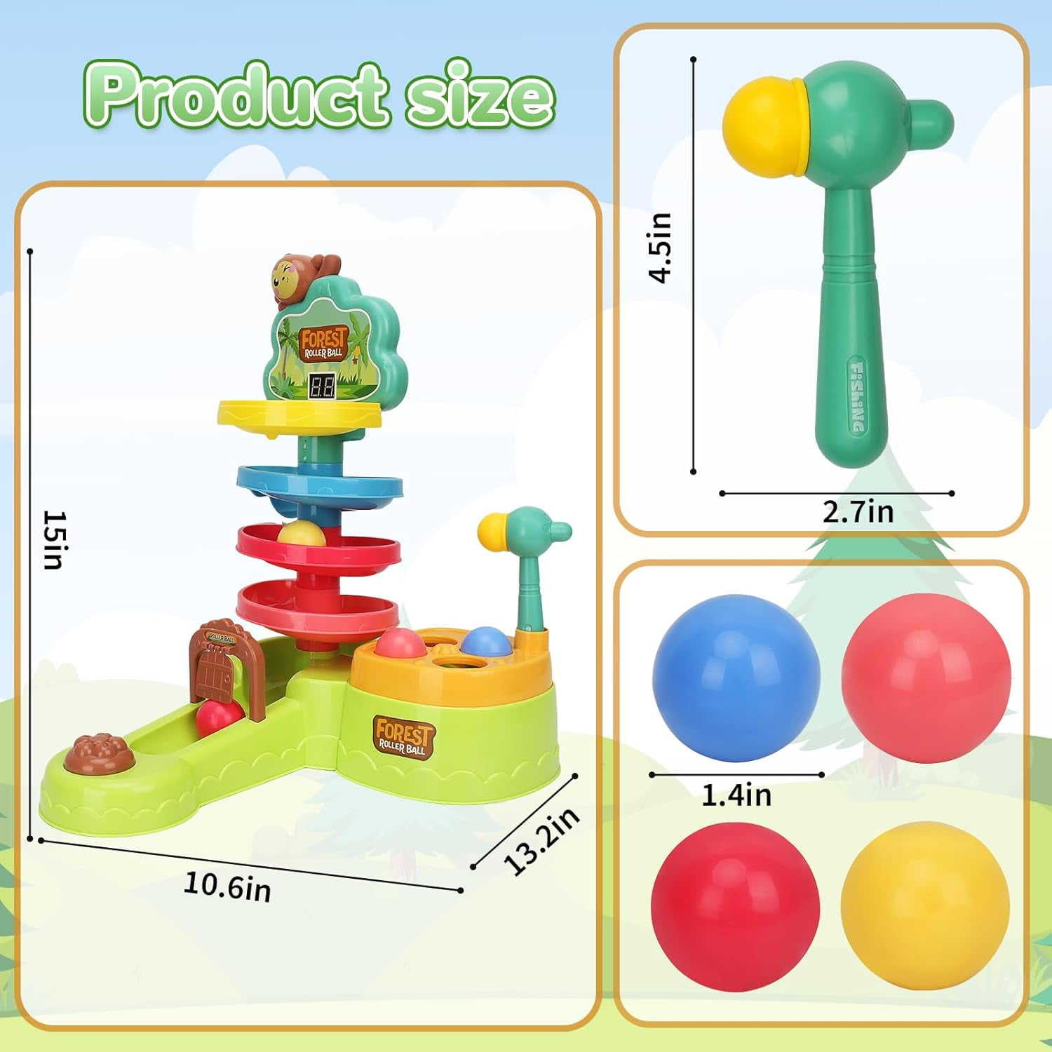 Adofi 3-in-1 Toddler Montessori Toys, Hammer Pound Balls, Shoot Balls Game, Ball Drop Toys for 1-3 Years Old, 1 Year Old Toys for Boys