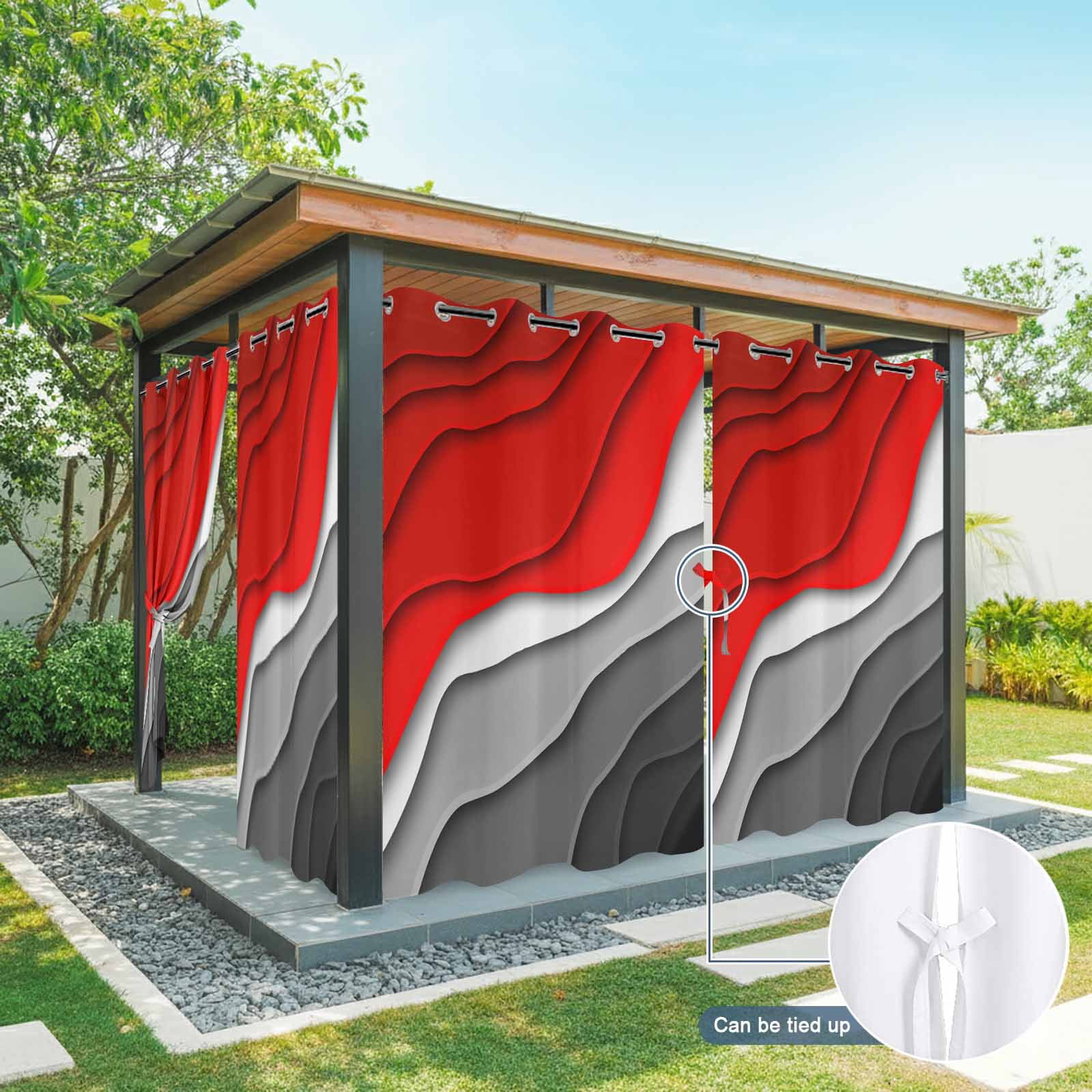 Red Black Ombre Outdoor Curtains for Patio Waterproof,Windproof Privacy Curtains with Weighted Bottom,Modern Geometric Abstract Aesthetics Cream Outside Drapes for Picnic Garage Yard 54"x108" 1 Panel