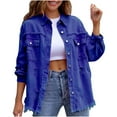 thumbnail image 2 of Pompotops Veste en Denim Ample Décontractée à Boutons à Manches Longues pour Femmes avec Franges et Trous Liquidation, 2 of 5