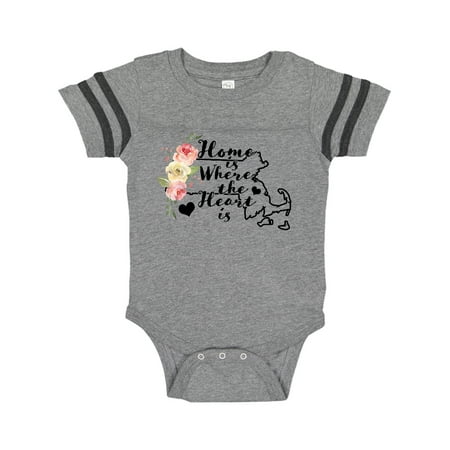

Inktastic Massachusetts Home is Where The Heart is with Watercolor Floral Gift Baby Girl Bodysuit