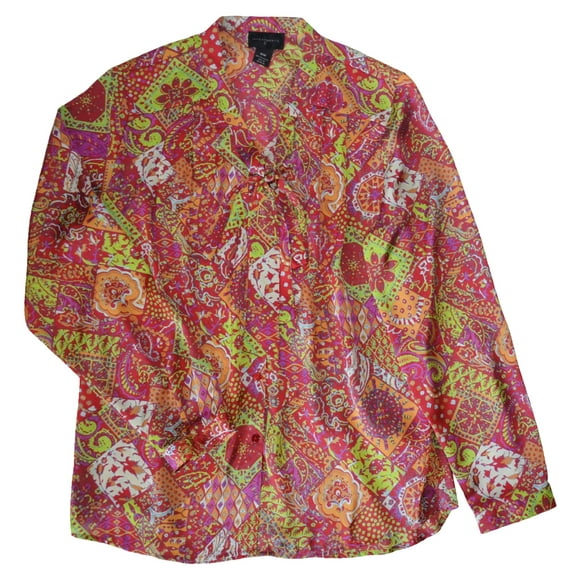 Investments Women's V-neck Long Sleeve Bow Blouse (24W, Patch Work)