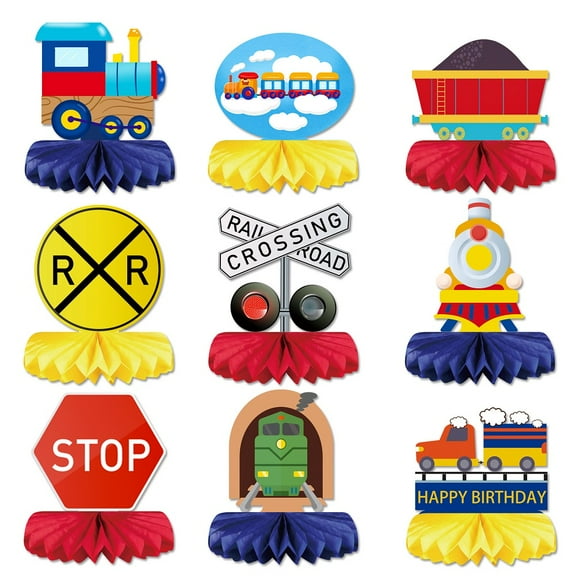 CSCHome 9PCS Traffic Train Honeycomb Ornament Desktop Ornament Paper Fan Honeycomb Ball Decor