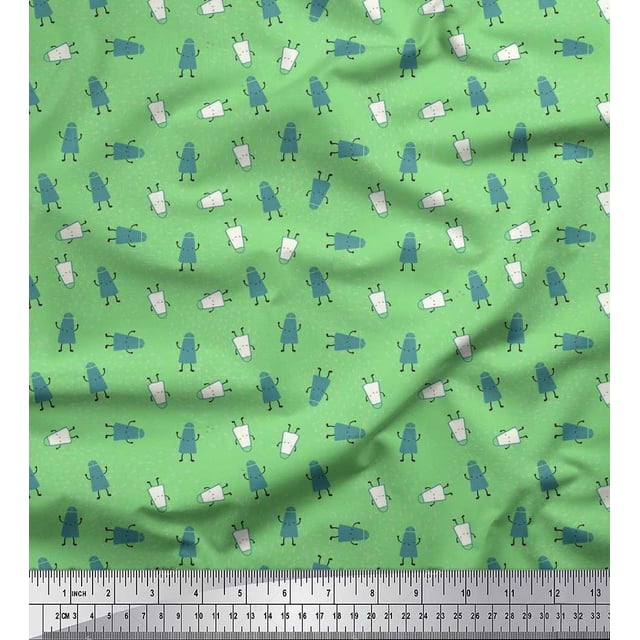 Soimoi Poly Georgette Fabric Brush Stroke & Salt Bottle Cartoon Printed Fabric 1 Yard 52 Inch Wide