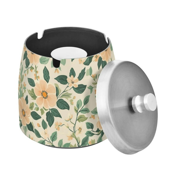 Yayeee Ashtray with Lid for Cigarette Smokeless Stainless Steel Home Ash Holder, Floral Design