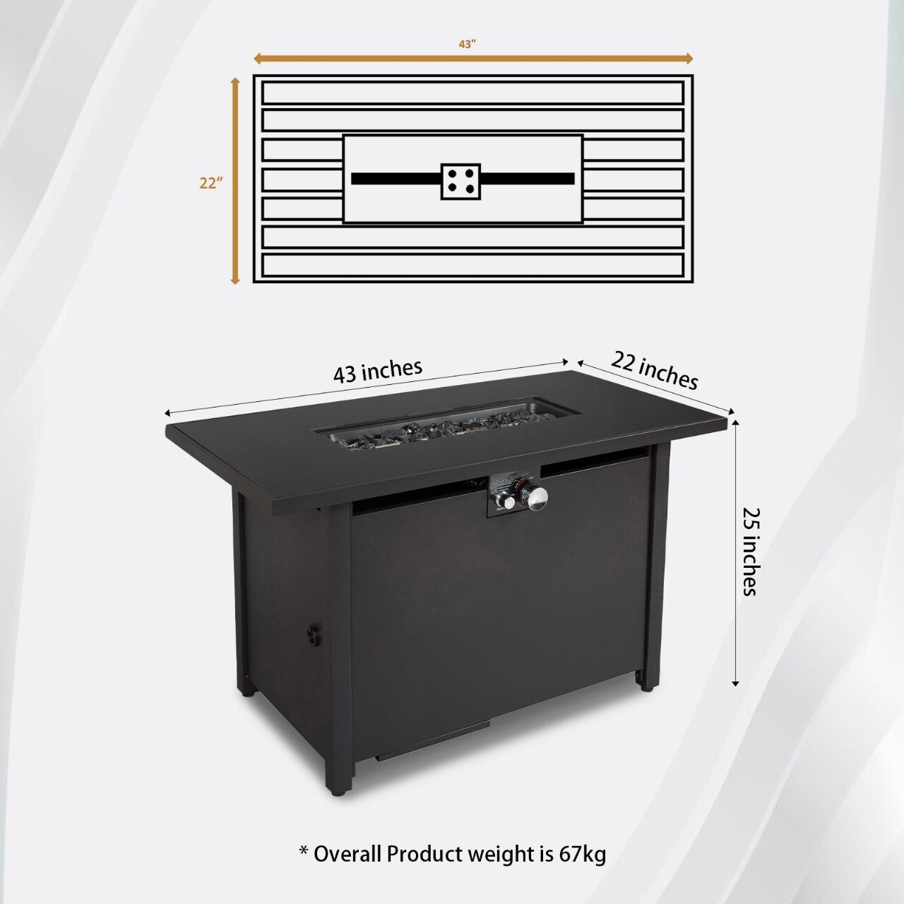Tabletop Heater, 25" H x 42" W Steel Outdoor Fire Pit Table with Lid, Black Patio Heater,Steel Outdoor Heater For Deck, Garden & Outdoor Heating