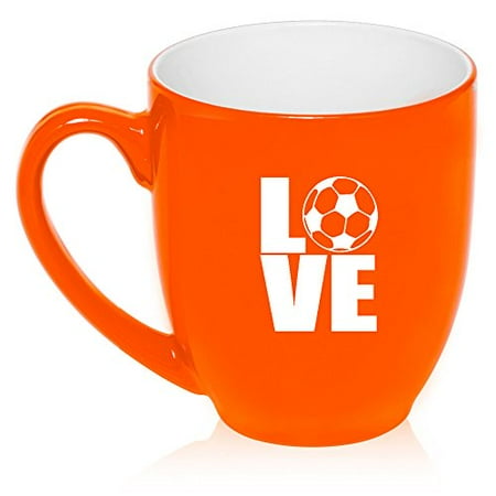 

16 oz Large Bistro Mug Ceramic Coffee Tea Glass Cup Love Soccer (Orange)