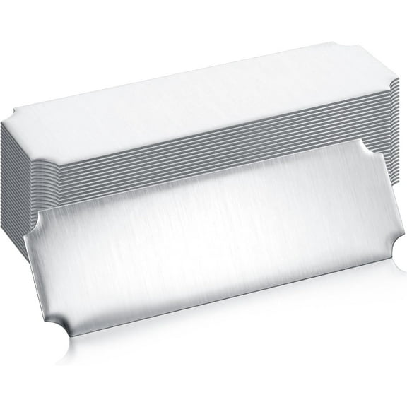 BlinkLLX 30 Pcs Name Plates Laser Engraved Brushed Stainless Steel Plate Personalized Plaque Blank Custom Name Tag Frame Label with Adhesive Backing(Silver Notched Corner,1''x 3'')