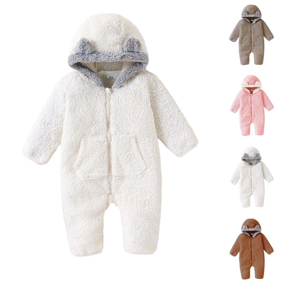 Nugftut Onesies for Kids Warm Fleece Thick Ear Hooded Jumpsuit Winter Coats Size 6-9 Months