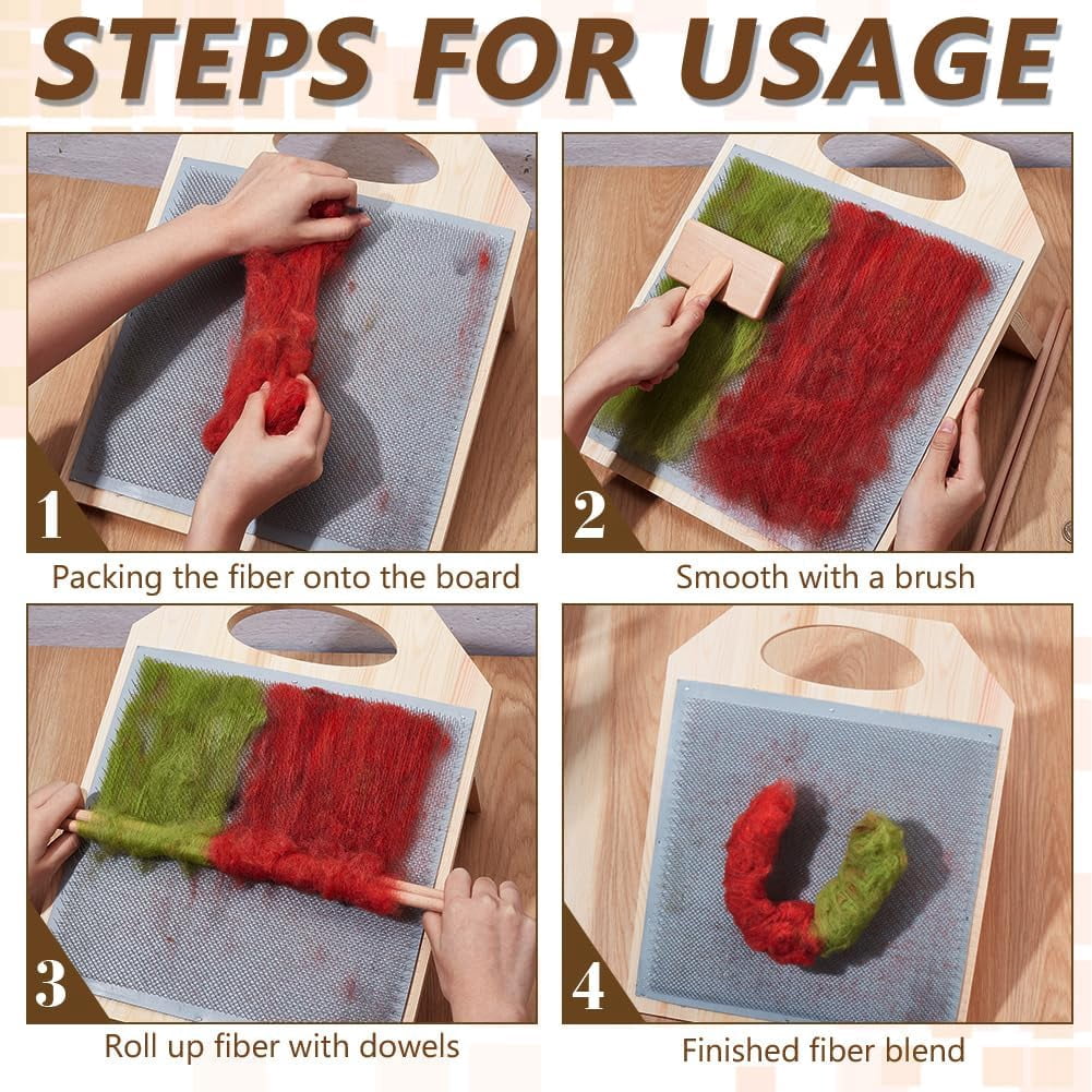 Wool Blending Board Carding Brush Set, Fiber Blending Board with 1pcs Wool Brush 2pcs Wood Craft Sticks for Mix Colors, Organize Wool Fibers(wwx)