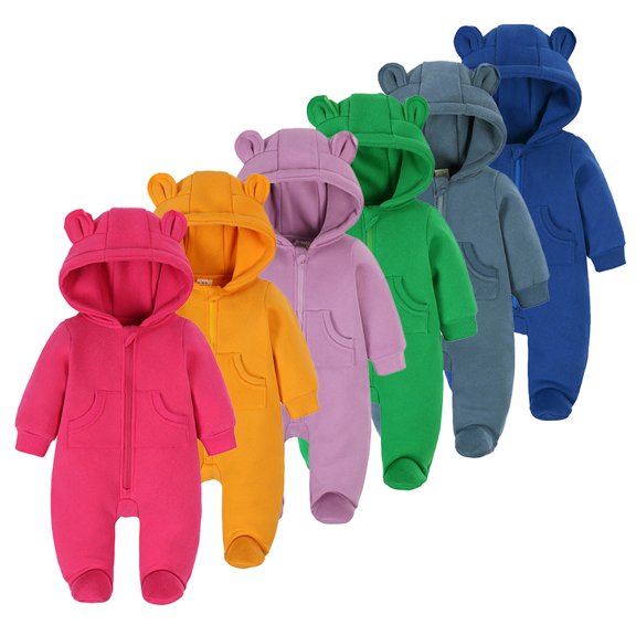 KYAIGUO Infant Baby Boys Girls Zipper Hooded Jumpsuit Romper Long Sleeve Onesie Outfit 0-24M Fall Winter Warm Fleece Bodysuit